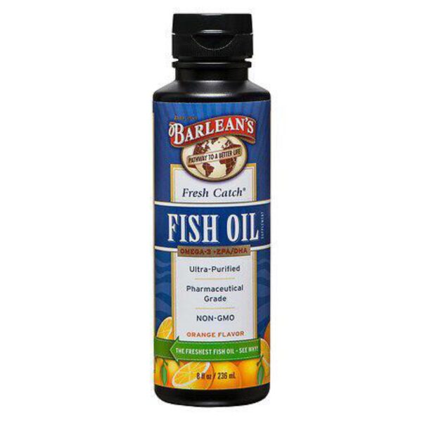 Barlean's Fresh Catch Fish Oil Supplement with EPA DHA Omega-3 - Orange Flavor - Ultra-Purified, Pharmaceutical Grade, Non-GMO, Gluten-Free