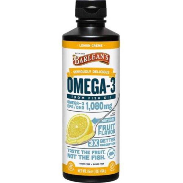 Barlean S Seriously Delicious Lemon Crème Omega-3 Fish Oil - EPA/Dha for Brain oint Immune Health