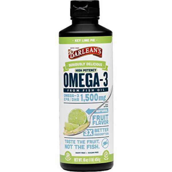 Barlean S Key Lime Pie Seriously Delicious High Potency Omega-3 Fish Oil - EPA/Dha for Brain oint Health - All-Natural Fruit Flavor -GMO