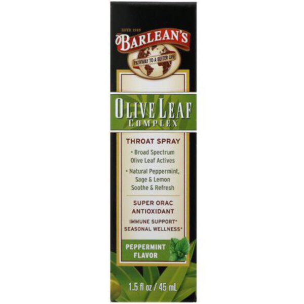 Barlean S Olive Leaf Complex Throat Spray - Peppermint with Lemon and Sage