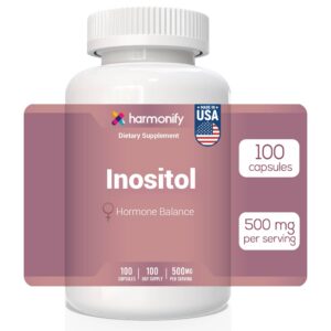 Harmonify Inositol 500mg – Hormone Balance Support – 100 Capsules | Myo-Inositol Supplement for Women’s Reproductive Health, Mood & Ovarian Support | Non-GMO, Vegan-Friendly